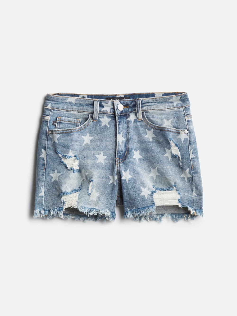 Leyla Printed Stars Fray Hem Denim Shorts